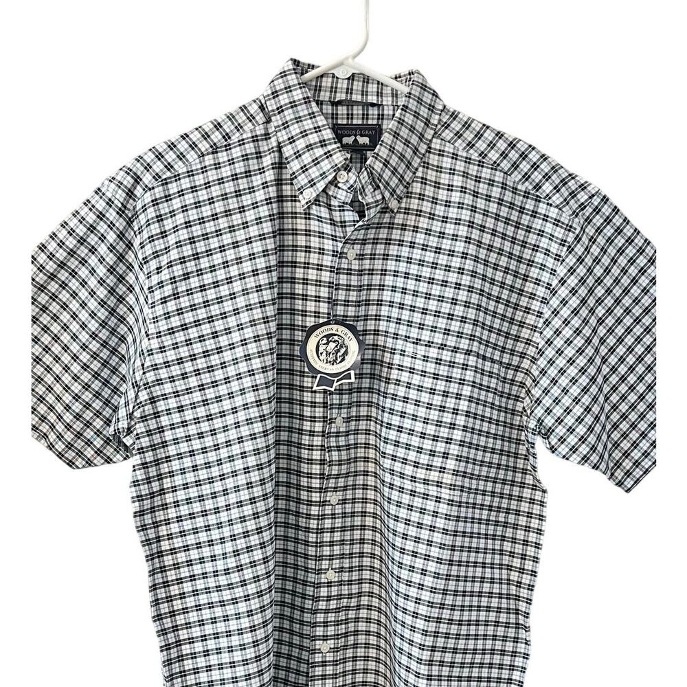 NWT Woods & Gray Plaid Shirt Mens Sz L Button Down Short Sleeve Vintage Dad Gpa